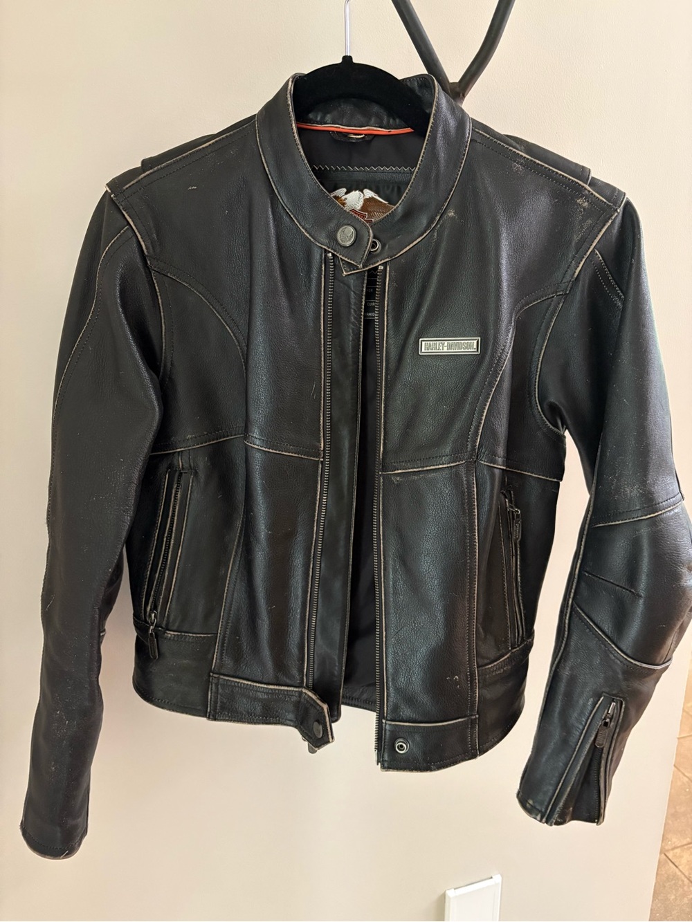 Harley-Davidson Black Leather Motorcycle Jacket with Contrast Stitching